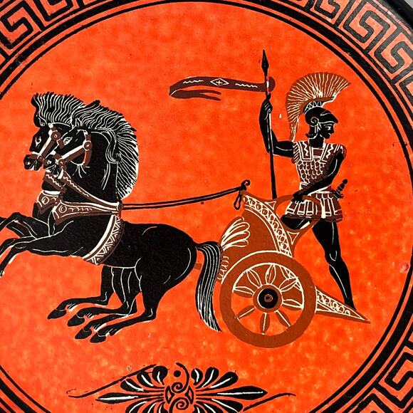 2 Grecian Hand Painted Clay Plate ADIS Signed Anastasiadis Greece Trojan Troy - Picture 6 of 13